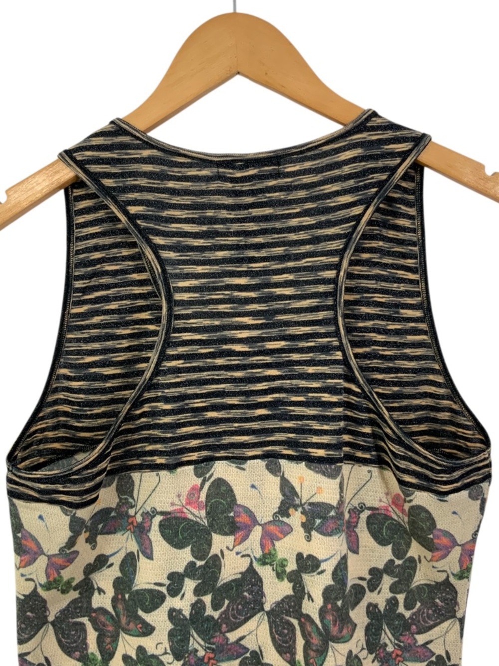 CUSTO BARCELONA Medium Striped Butterfly Print Racerback Tank Top Beige/Black S2 - Picture 6 of 7